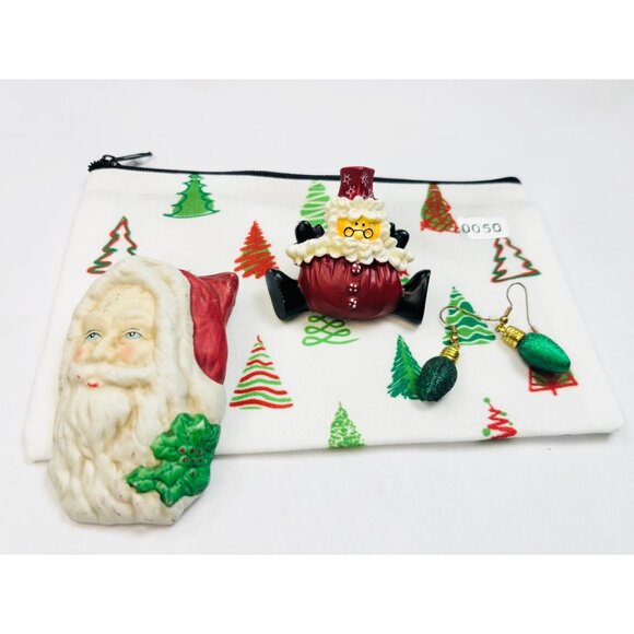 Vintage Christmas Santa & Tree Earrings Set - Picture 2 of 3